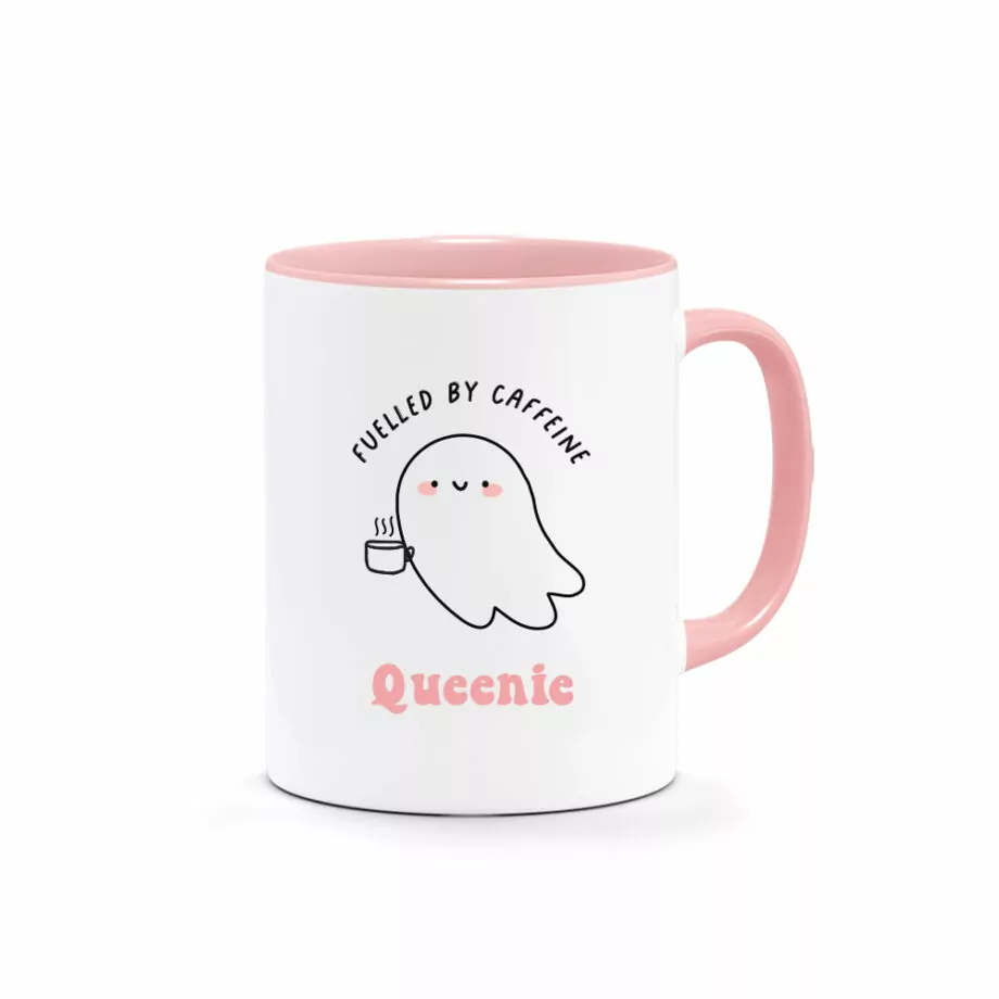 [CUSTOM NAME] Halloween Printed Mug - Caffeine Ghost Design