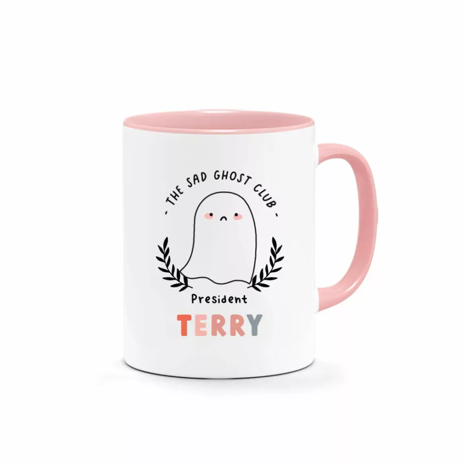 [CUSTOM NAME] Halloween Printed Mug - Sad Ghost Club President Design