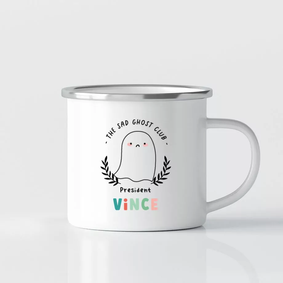 [CUSTOM NAME] Halloween Printed Mug - Sad Ghost Club President Design