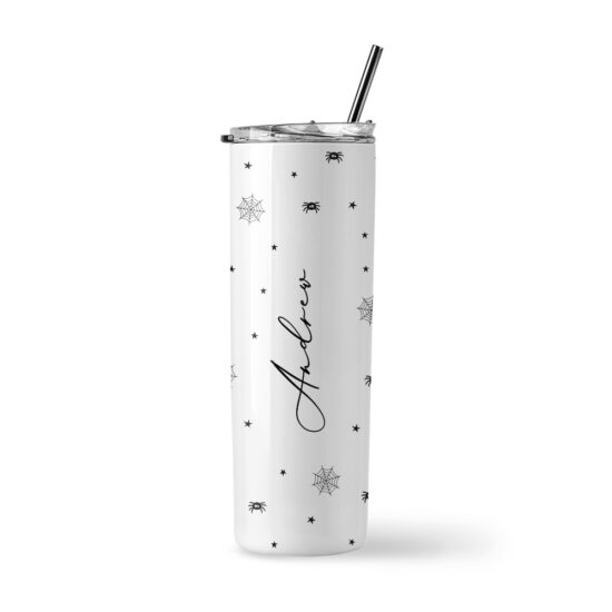 [Custom Name ] Insulated Stainless Steel Tumbler - Spiders & Cobwebs Design