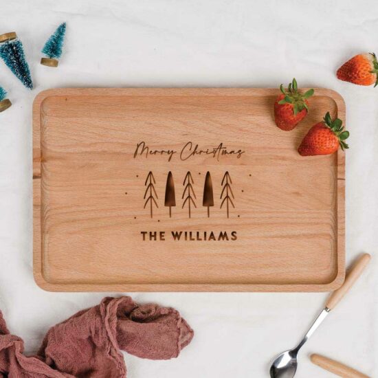 [Custom Family Name] Christmas Collection Engraved Wooden Serving Tray - Christmas Trees