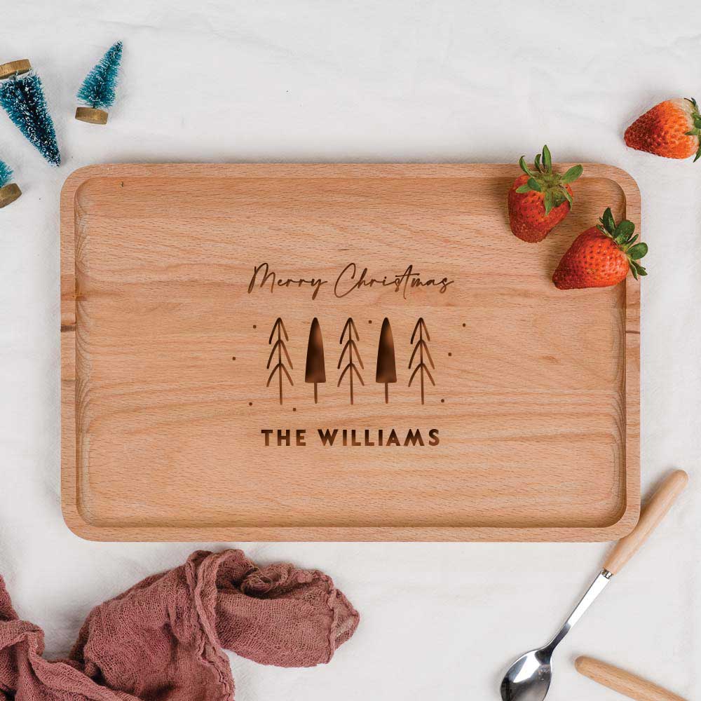 [Custom Family Name] Christmas Collection Engraved Wooden Serving Tray