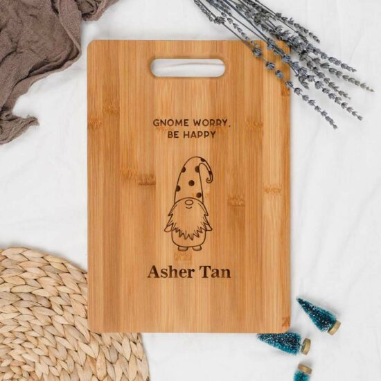 [Custom Name] Christmas Collection Engraved Wooden Chopping Board - Gnomes