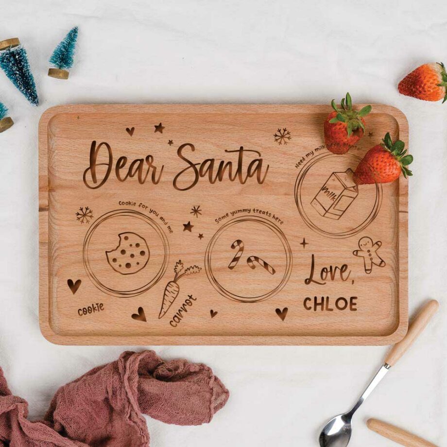 [Custom Name] Christmas Collection Engraved Wooden Serving Tray - Santa Servings