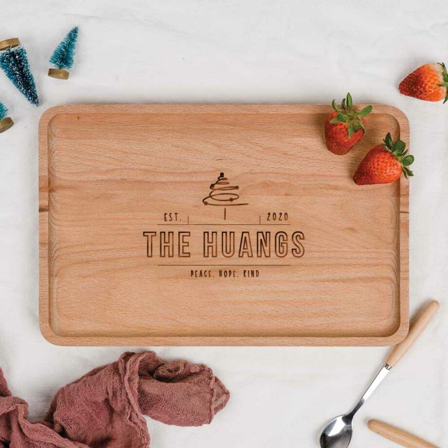 [Custom Family Name Custom Subtext] Christmas Collection Engraved Wooden Serving Tray - Family Labels