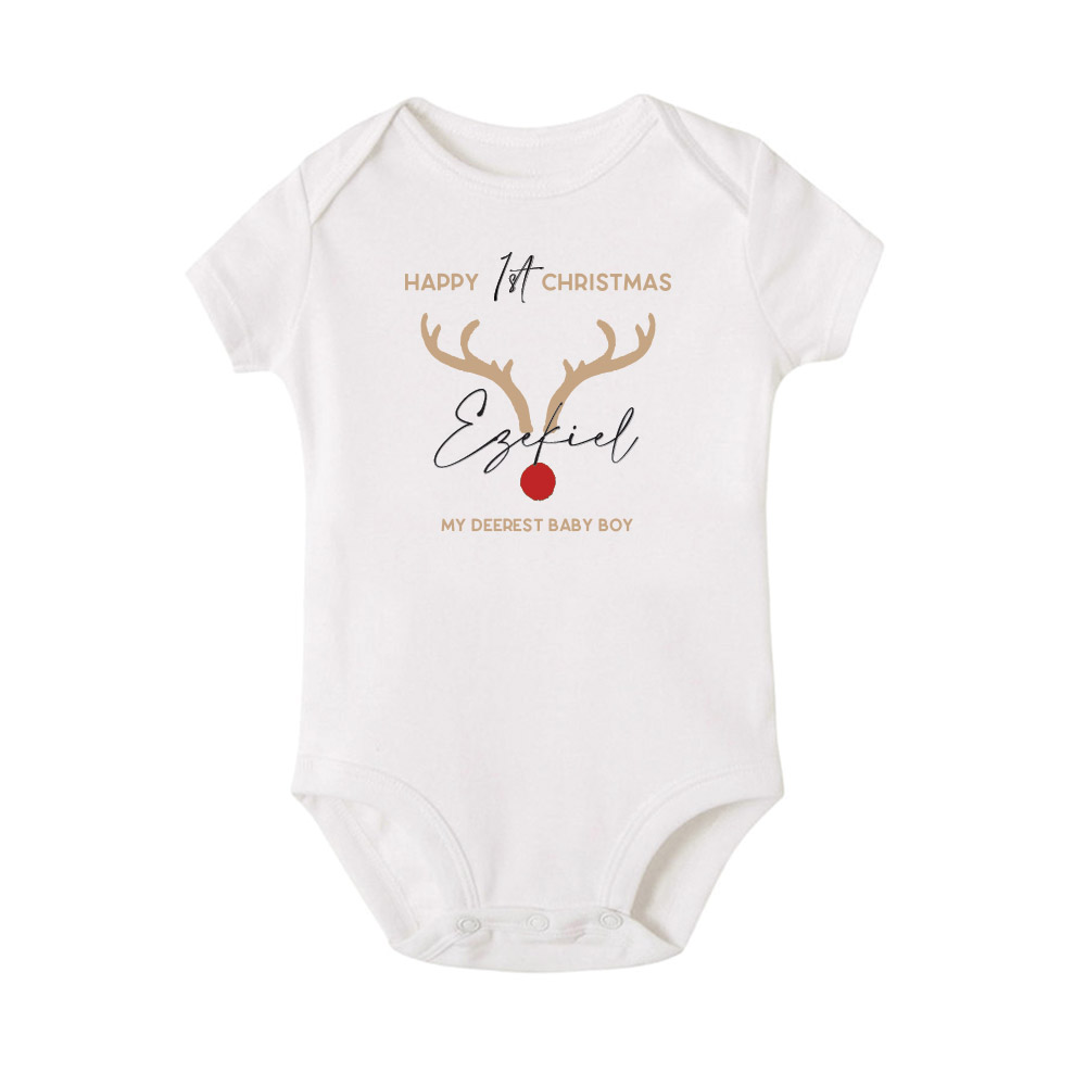 Christmas Collection Baby Bodysuit / Onesie / Tshirt - Antler Custom Name Design
