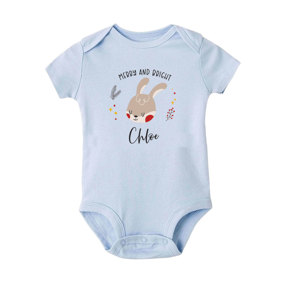 Christmas Collection Baby Bodysuit / Onesie / Tshirt - Christmas Bunny Face