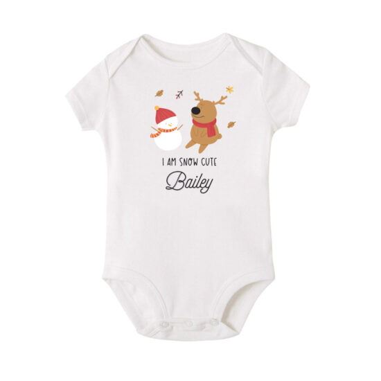 Christmas Collection Baby Bodysuit / Onesie / Tshirt - Let's Chit Chat Snowman & Baby Deer Design