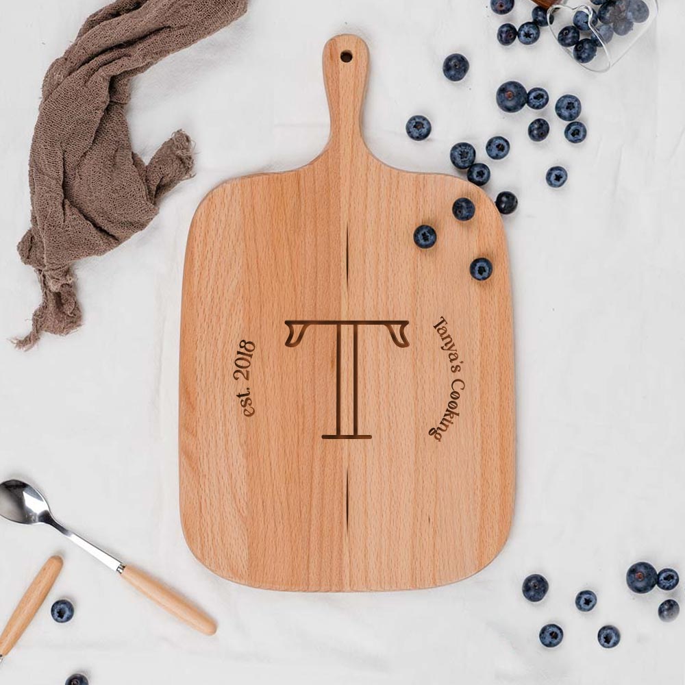 [Custom Initial & Name] Engraved Wooden Cutting Board - Classy Monogram