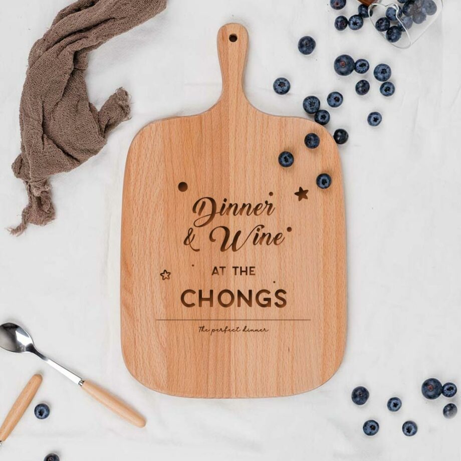 [Custom Family Name & Subtext] Christmas Collection Engraved Wooden Cutting Board - Dinner & Wine
