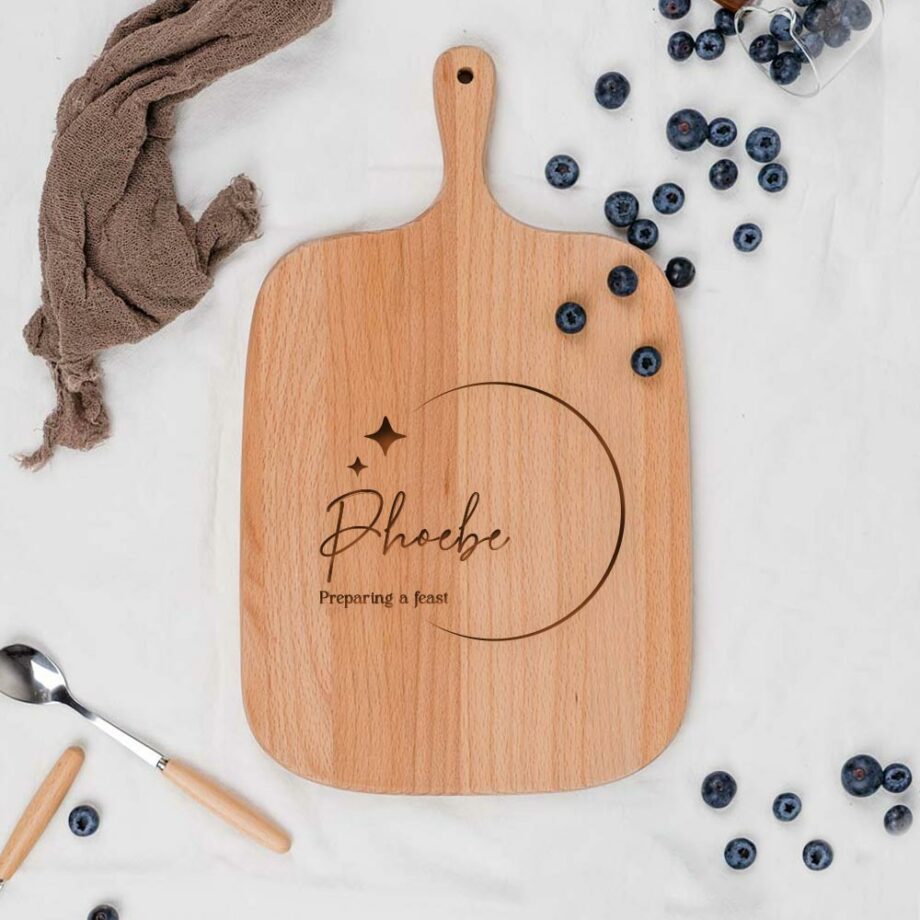 [Custom Name & Subtext] Christmas Collection Engraved Wooden Cutting Board - Stars & Crescents