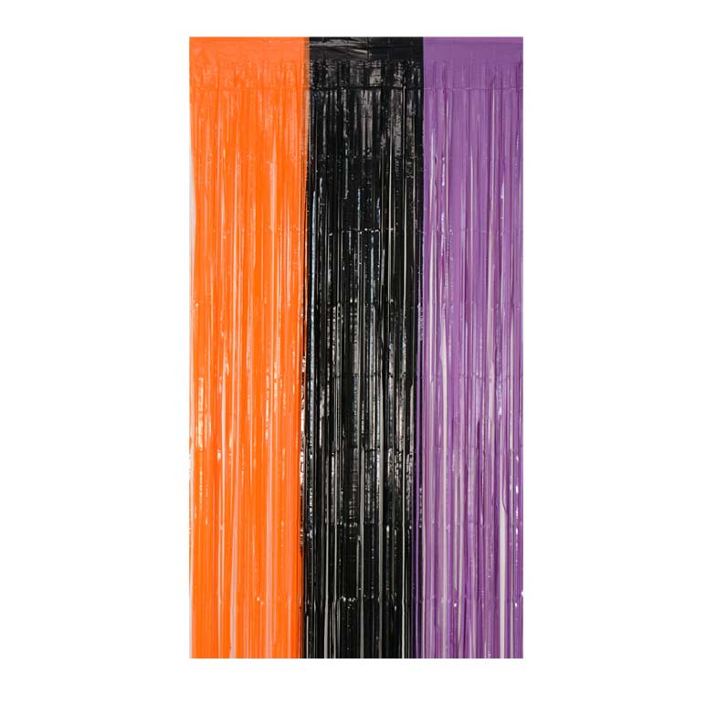 Halloween Theme - Orange Black Purple Tri-colors Tinsel Curtain Backdrops 200cm x 100cm