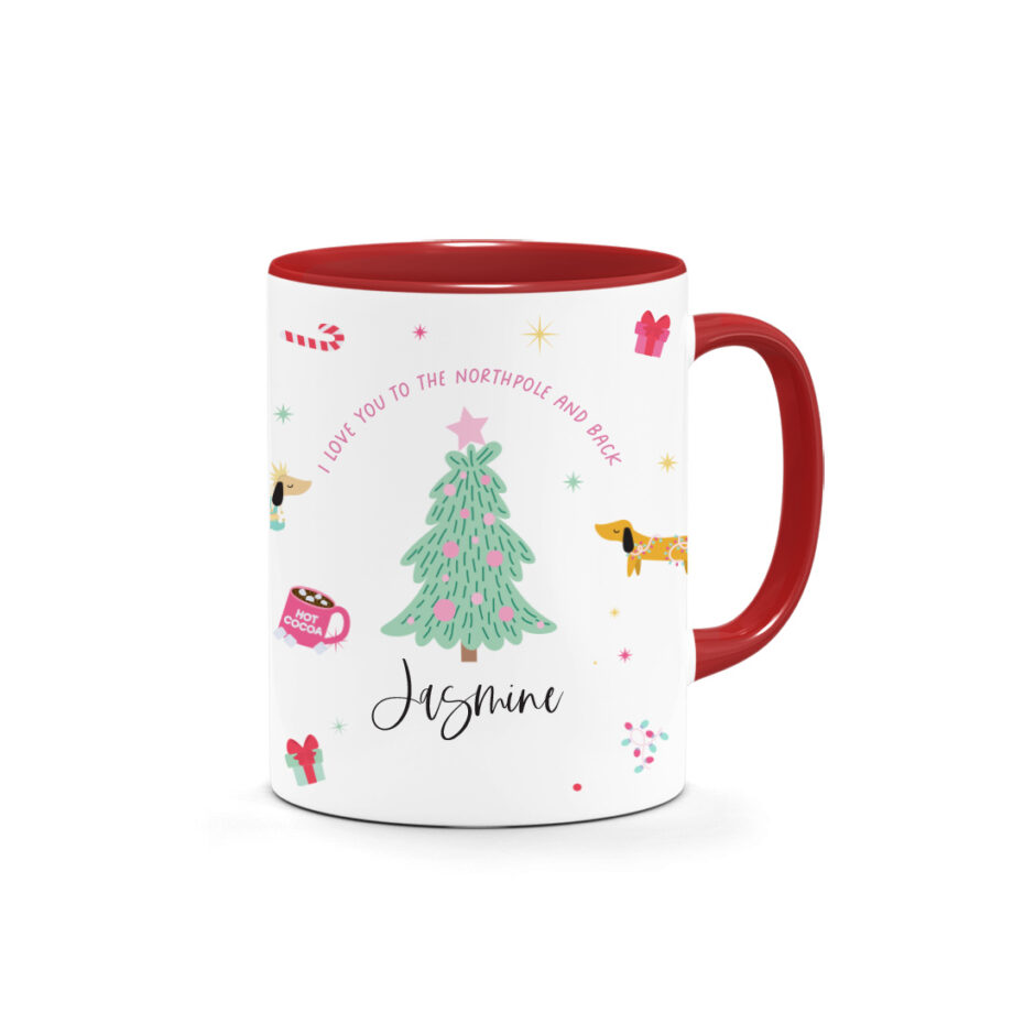 Holiday Cheer witih Dachshund Design Custom Name Christmas Printed Mug