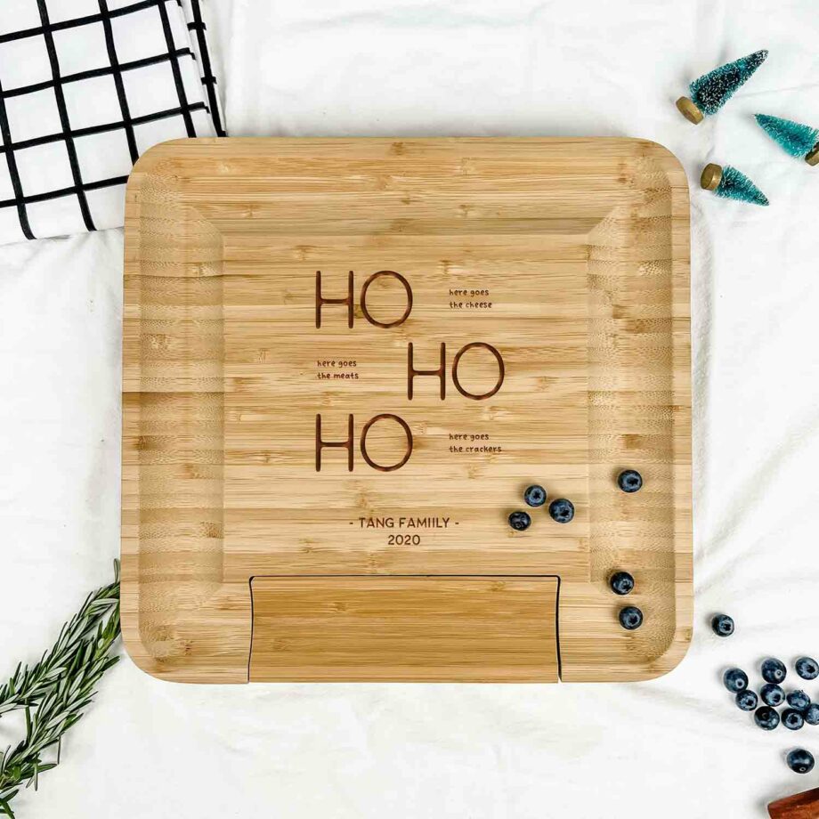 Engraved Wooden Square Cheese Board - Ho Ho Ho Typography Design