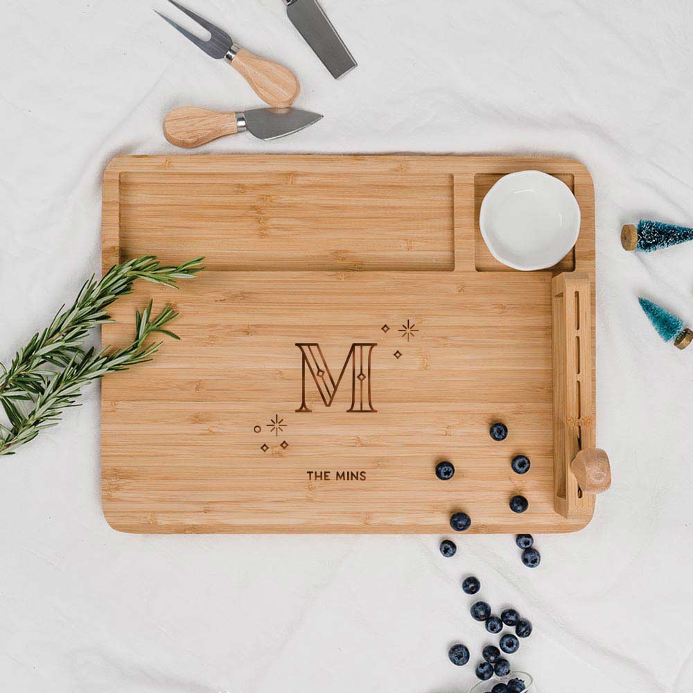 Engraved Wooden Rectangular Cheese Board - Festive Typography Design