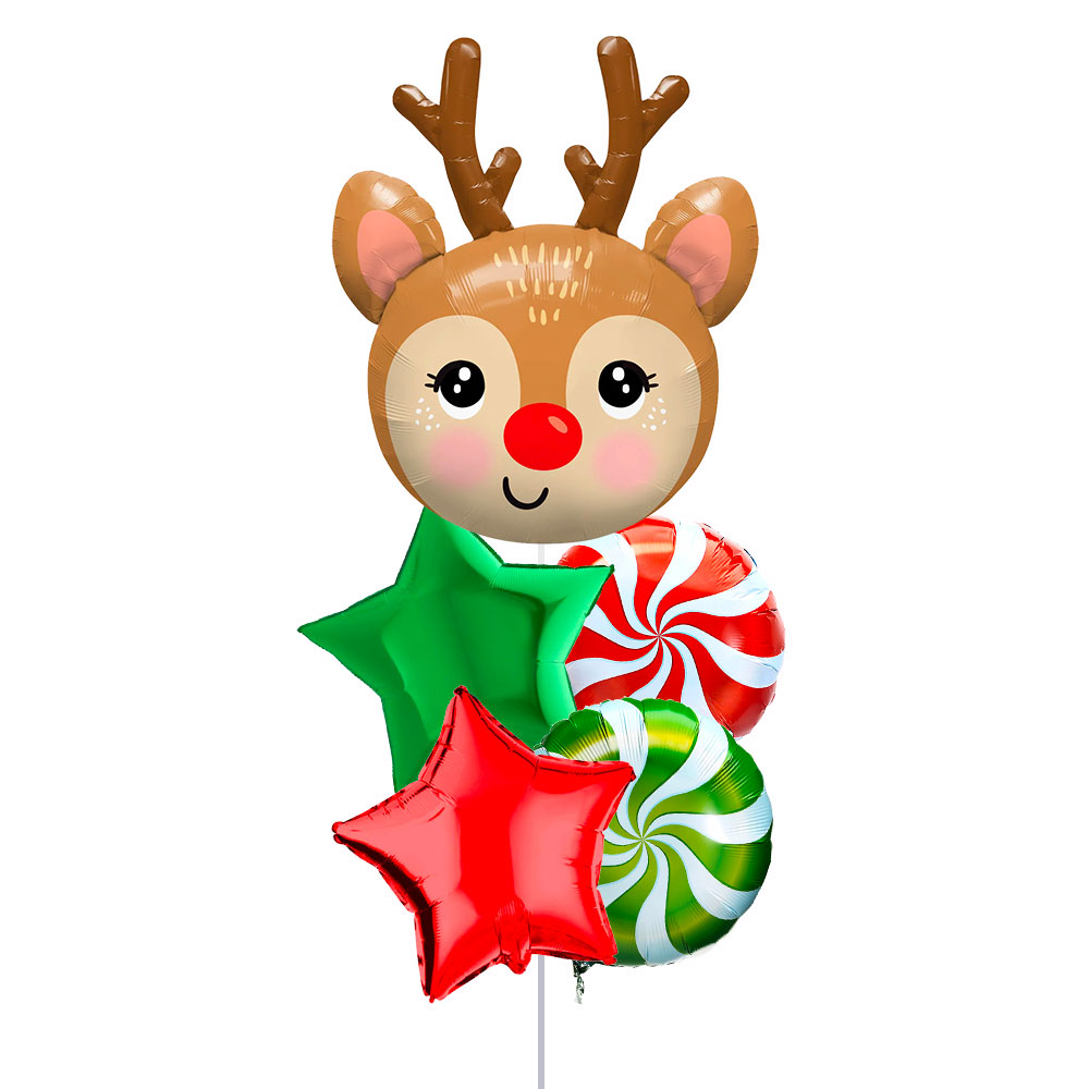 Red-Nosed Reindeer Head Foil Balloon Christmas Balloon