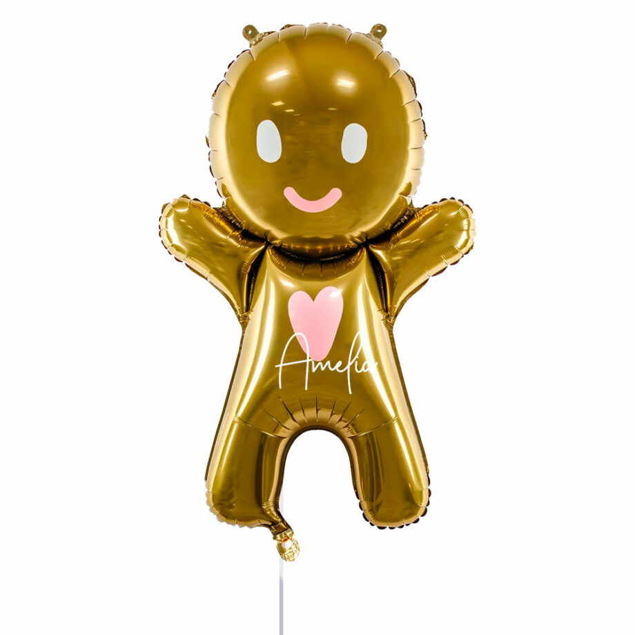 Gingerbread Man with Pink Heart Foil Balloon Christmas Balloon