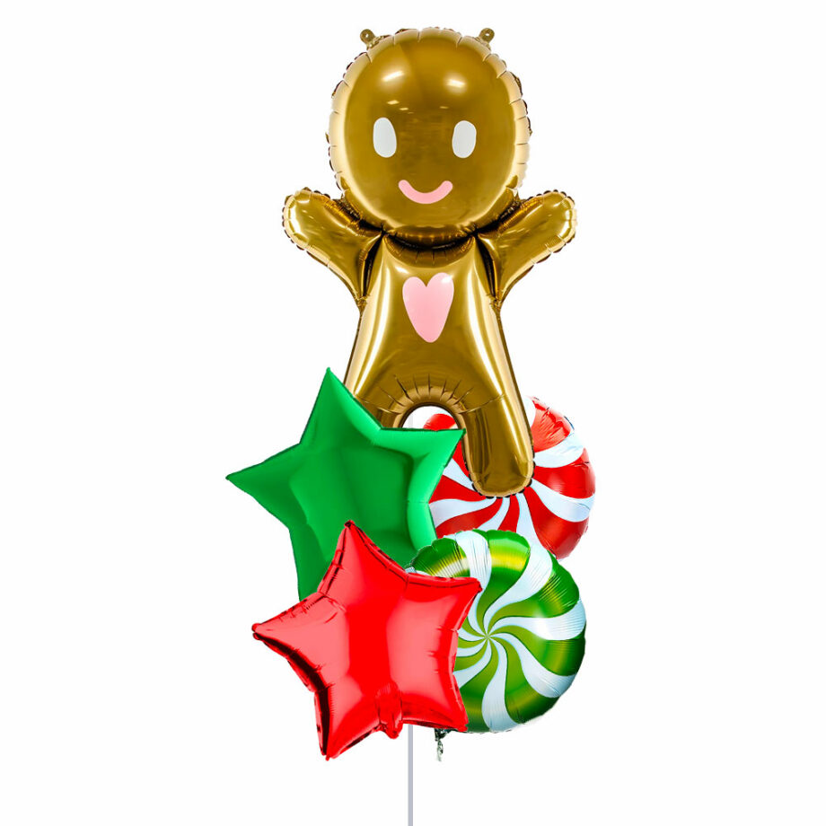 Gingerbread Man with Pink Heart Foil Balloon Christmas Balloon