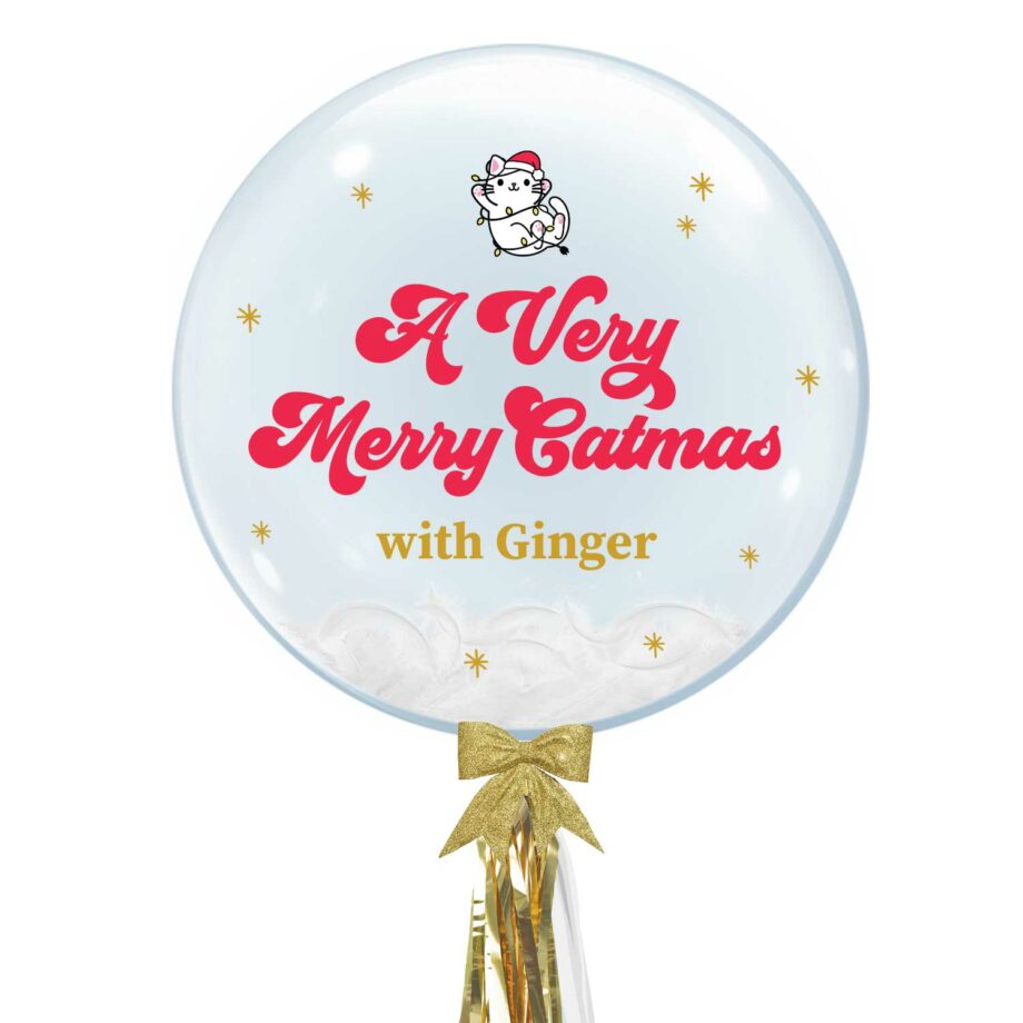 Custom Name 24 Inch Bubble Balloon - Meowy Christmas Design