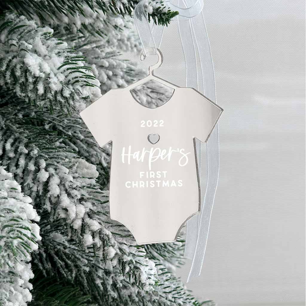 Mirror Silver Baby's First Christmas Design-Onesie Ornament