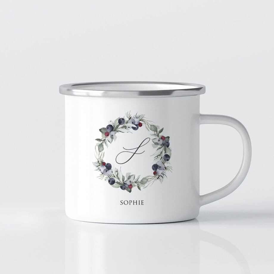 '[CUSTOM NAME, MONOGRAM] Christmas Printed Mug - Berry Wreath