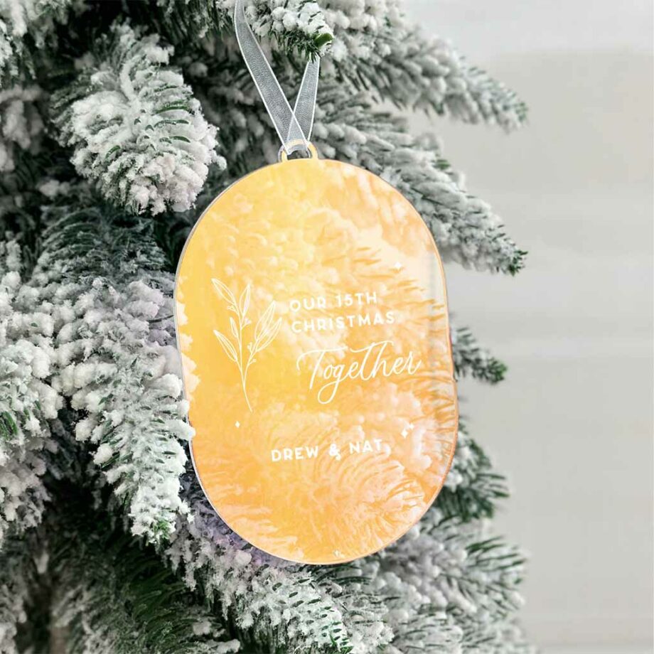 Translucent Iridescent Lasercut Botanical Design-Oval Ornament