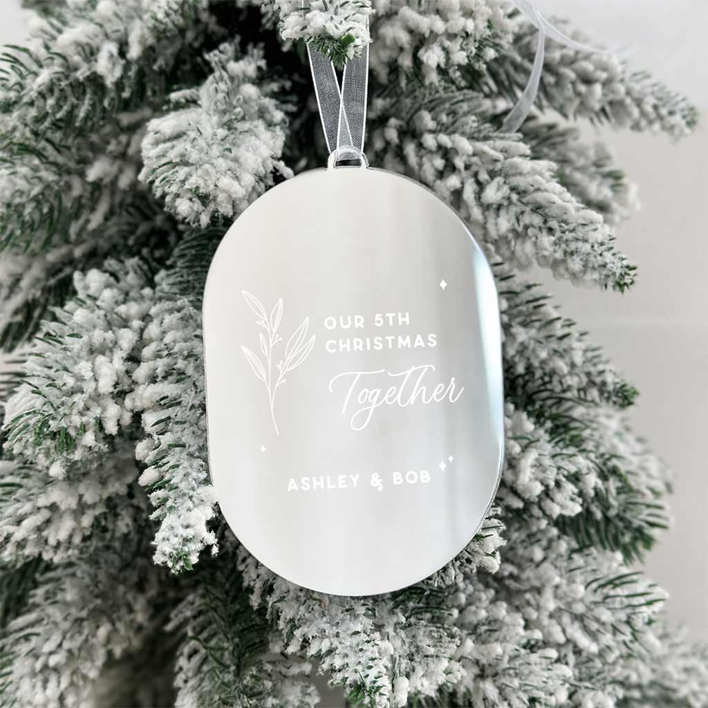 Mirror Silver Lasercut Botanical Design-Oval Ornament
