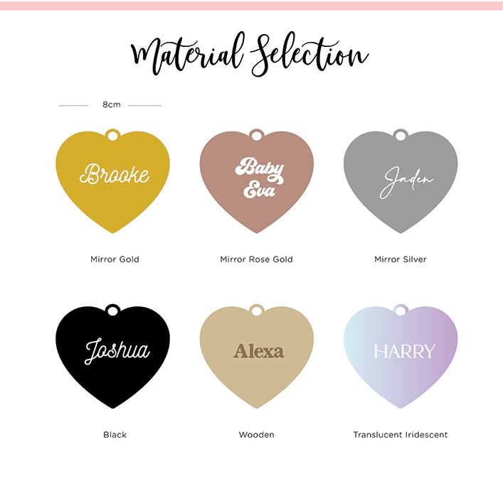Custom Name Design Heart Ornaments Materials Selection