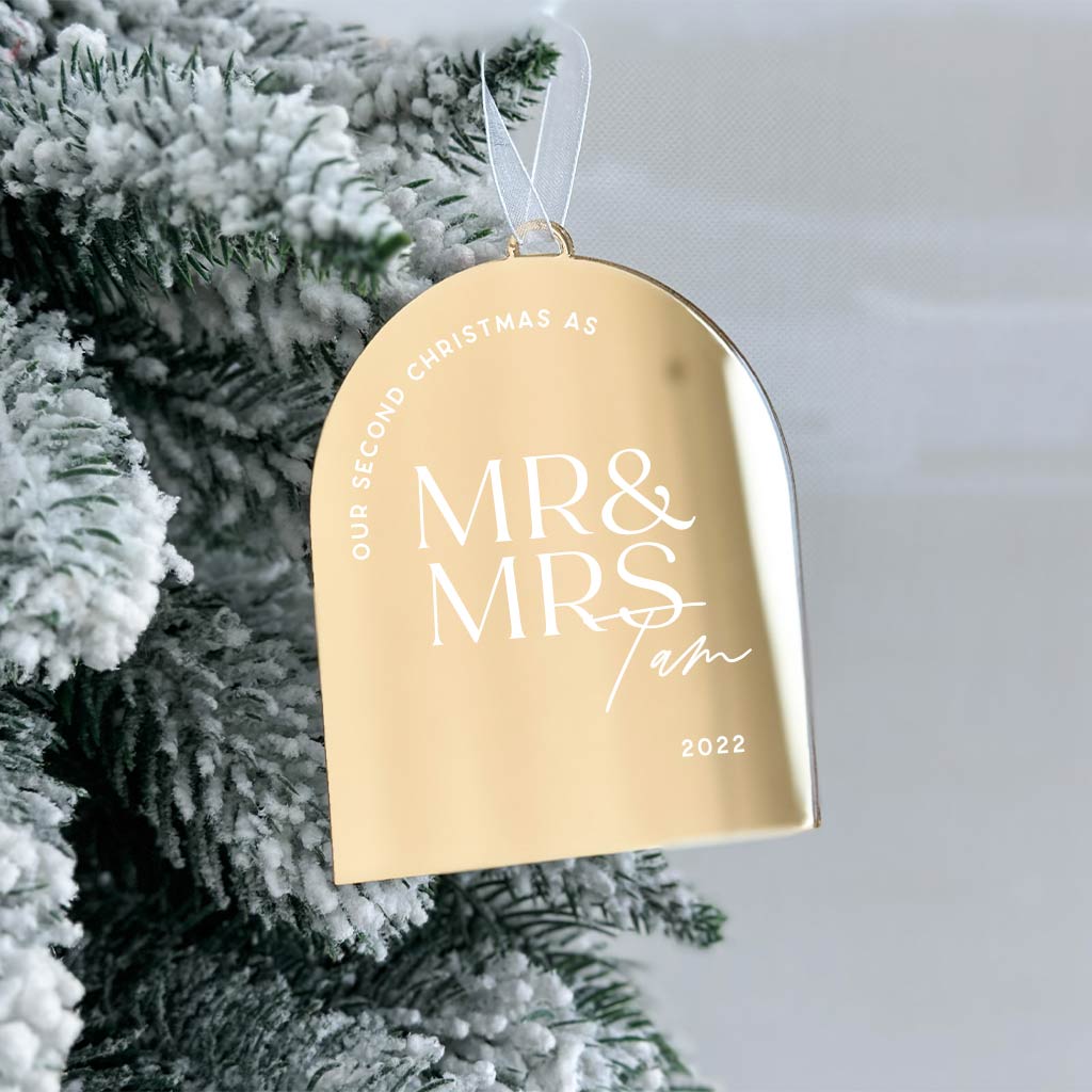 Mirror Gold First Christmas as Mr & Mrs Design-Arch Ornament