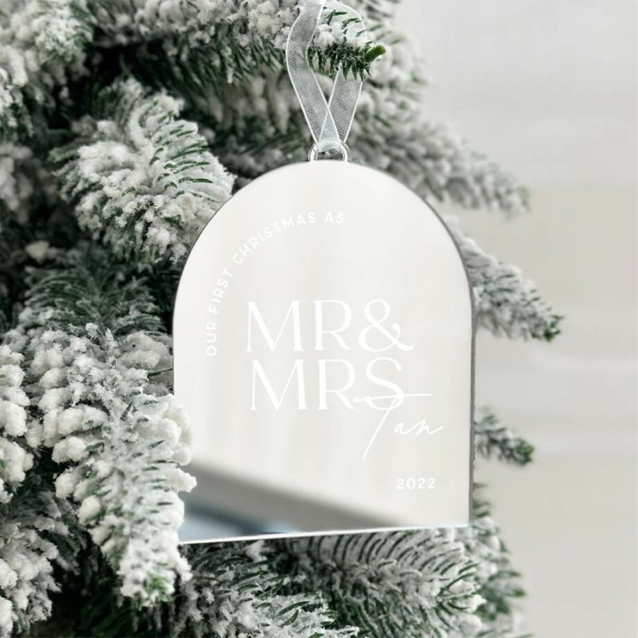 Mirror Silver First Christmas as Mr & Mrs Design-Arch Ornament