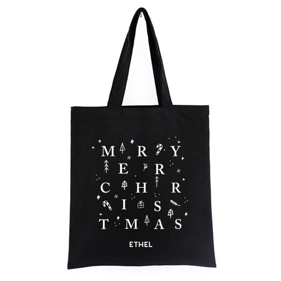 Merry Christmas Typography Tote Bag