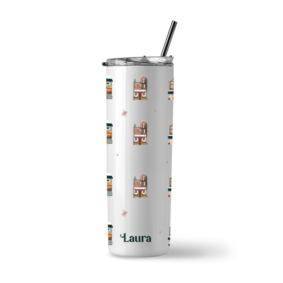 Christmas Collection Insulated Stainless Steel Tumbler - Festive Christmas Houses Design
