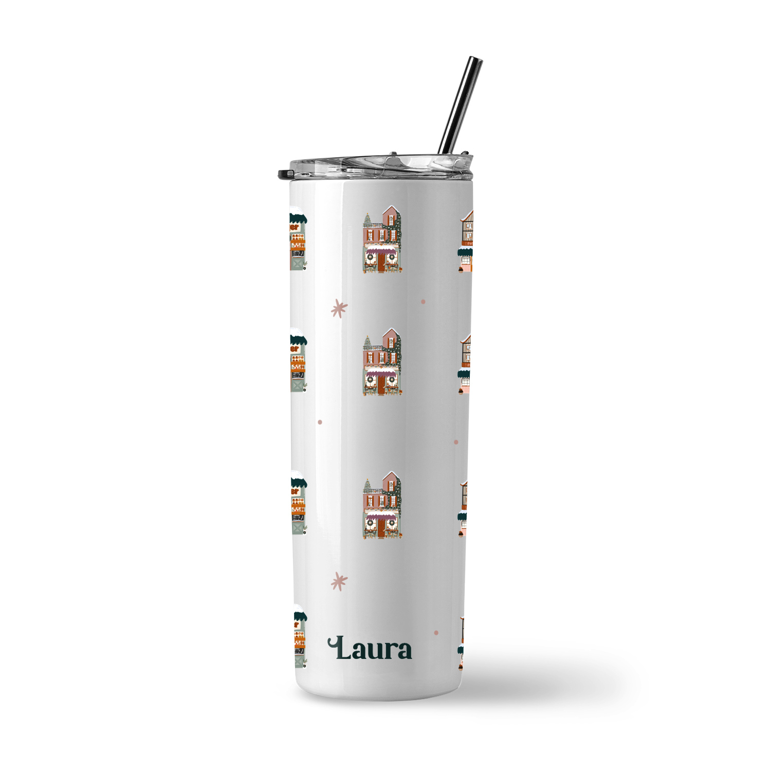 Christmas Collection Insulated Stainless Steel Tumbler - Festive Christmas Houses Design