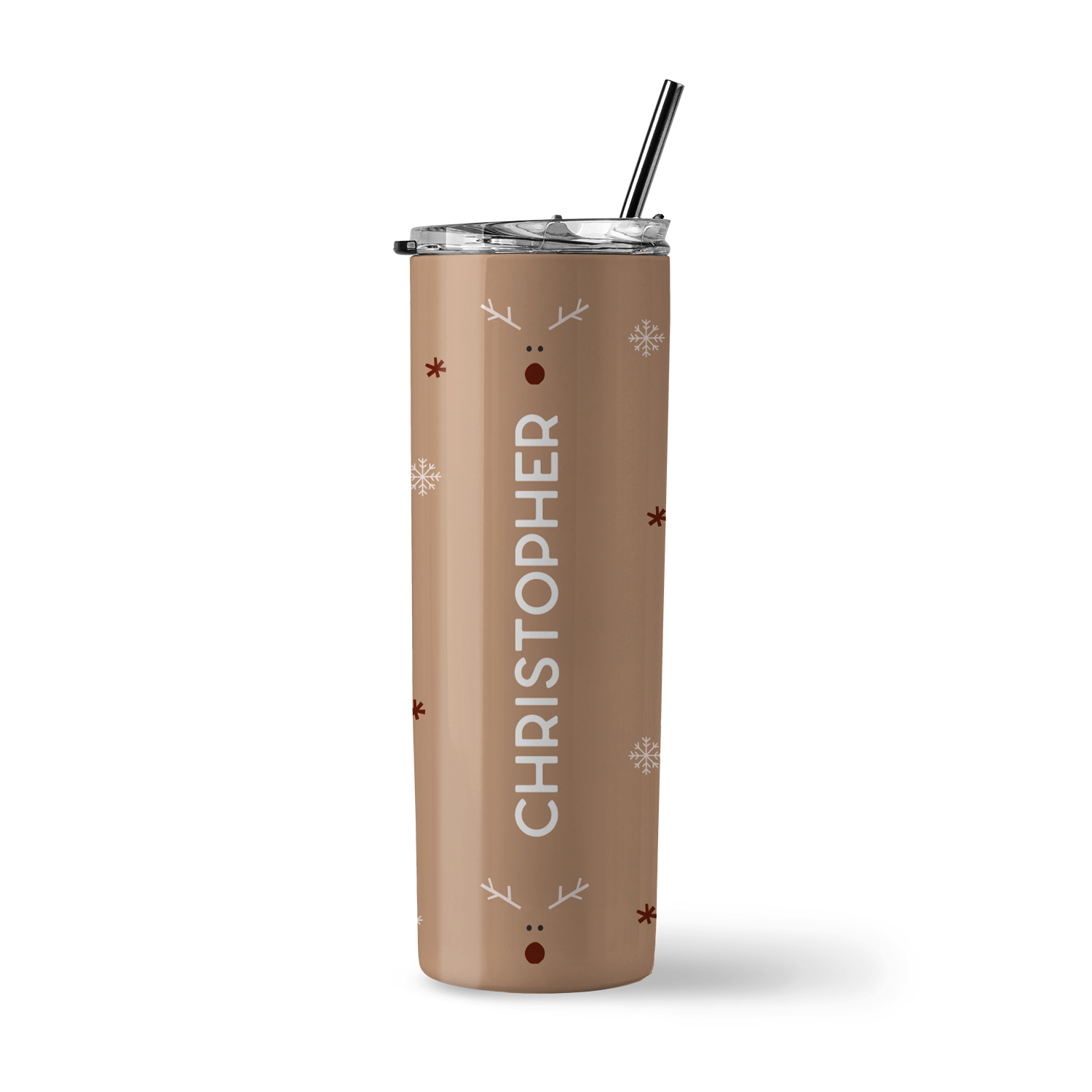 Christmas Collection Insulated Stainless Steel Tumbler - Reindeer Snowflakes Design