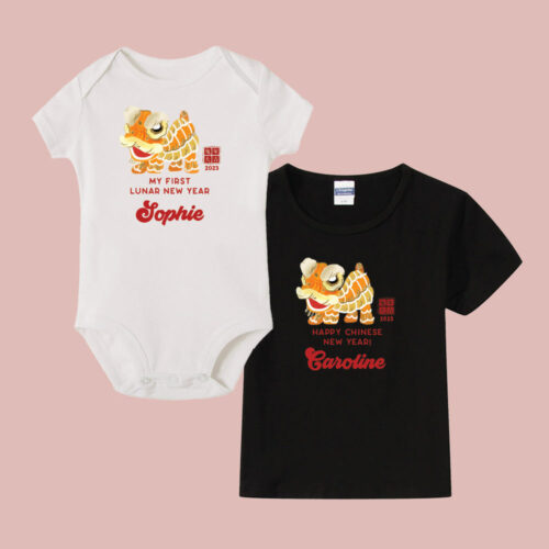 Chinese New Year Collection Baby Bodysuit Romper Onesie T-Shirt - Lion Dance Lunar New Year Design