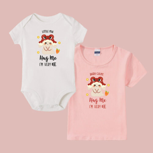 Chinese New Year Collection Baby Bodysuit Romper Onesie T-Shirt - Kawaii Bunny Hug Me I’m Very 旺 Design