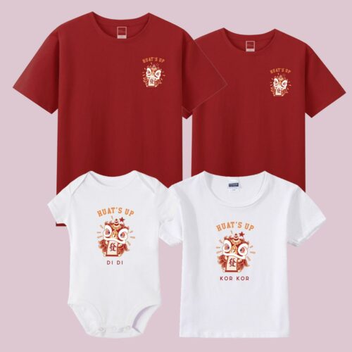CNY Family outfit custom name with Huat up lion dance design