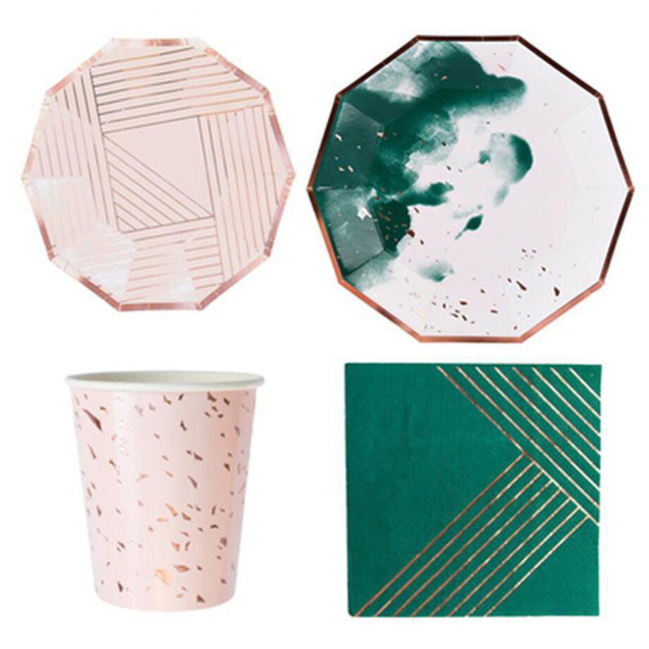 Manhattan Green and Pale Pink Party Tableware set