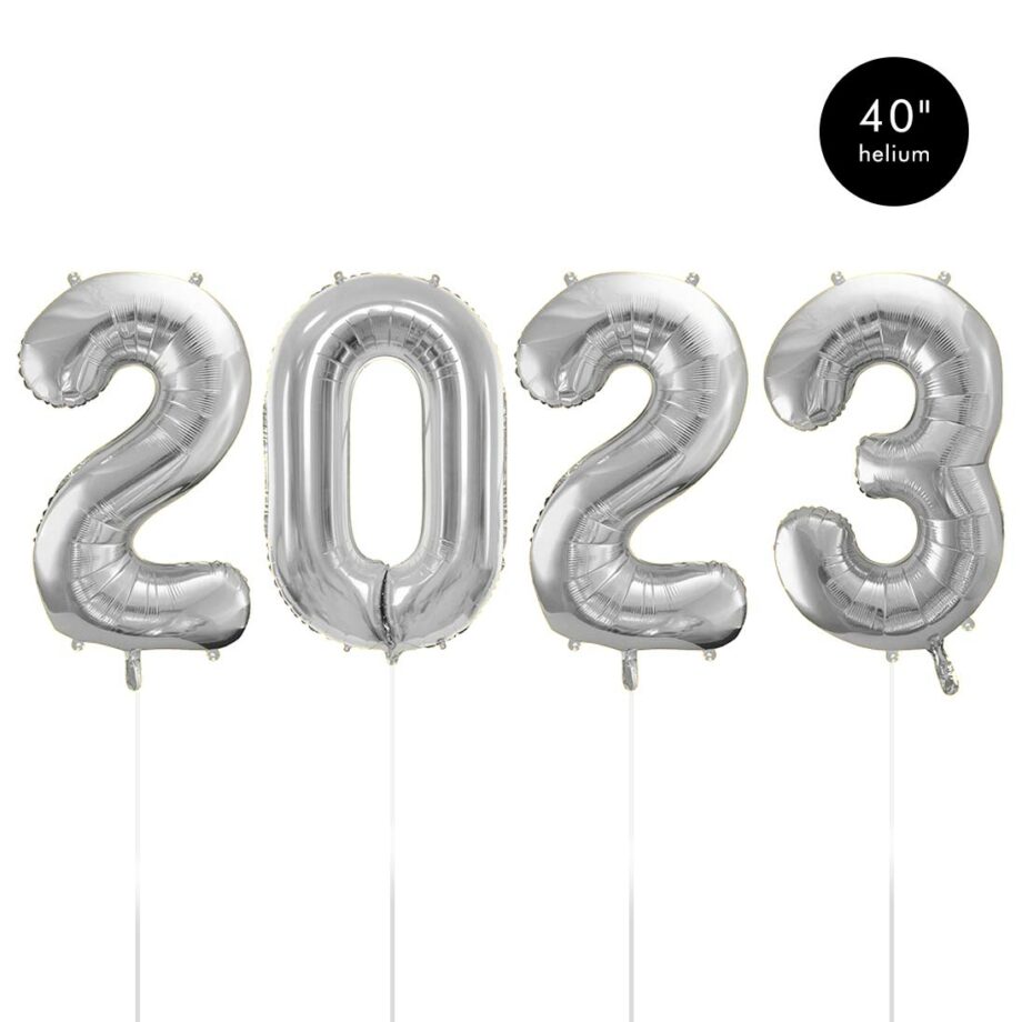 Giant Number foil balloons Helium inflated 2023 silver