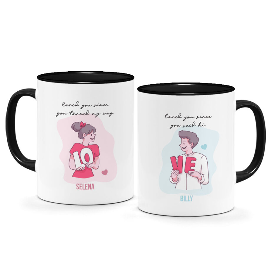 Valentine's Day Printed Couple Mugs - Sweet Lovely Couple Lineart