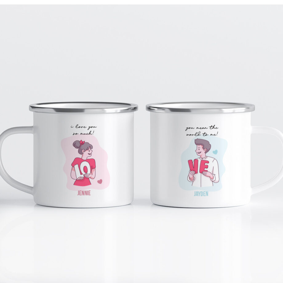 Valentine's Day Printed Couple Mugs - Sweet Lovely Couple Lineart