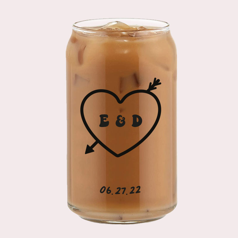 Arrow Heart Couple Monogram Design Custom Name Coffee Can Glass Cold Beverage Glass