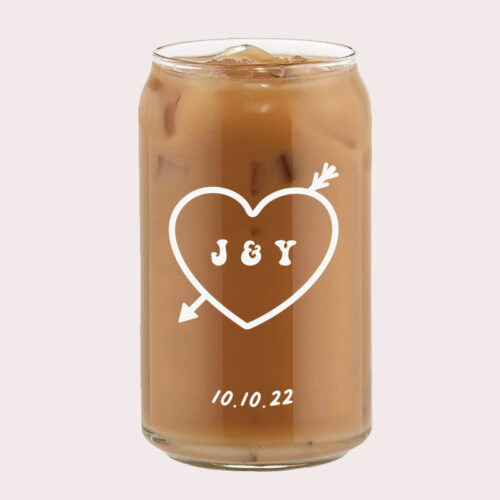 Arrow Heart Couple Monogram Design Custom Name Coffee Can Glass Cold Beverage Glass