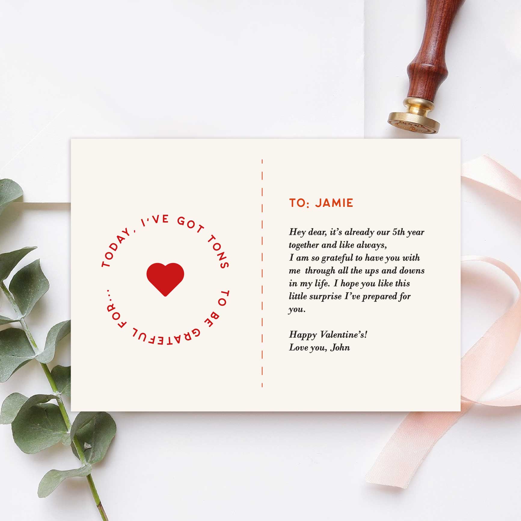 Valentines Collection One-sided Gift card - Grateful For You Design