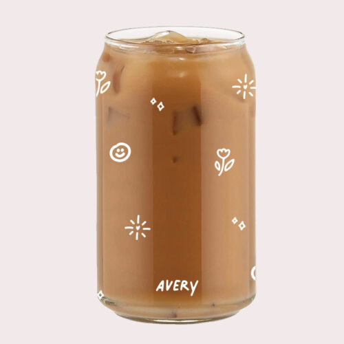 Happy Doodles Graphics Coffee Can Glass Cold Beverage Glass