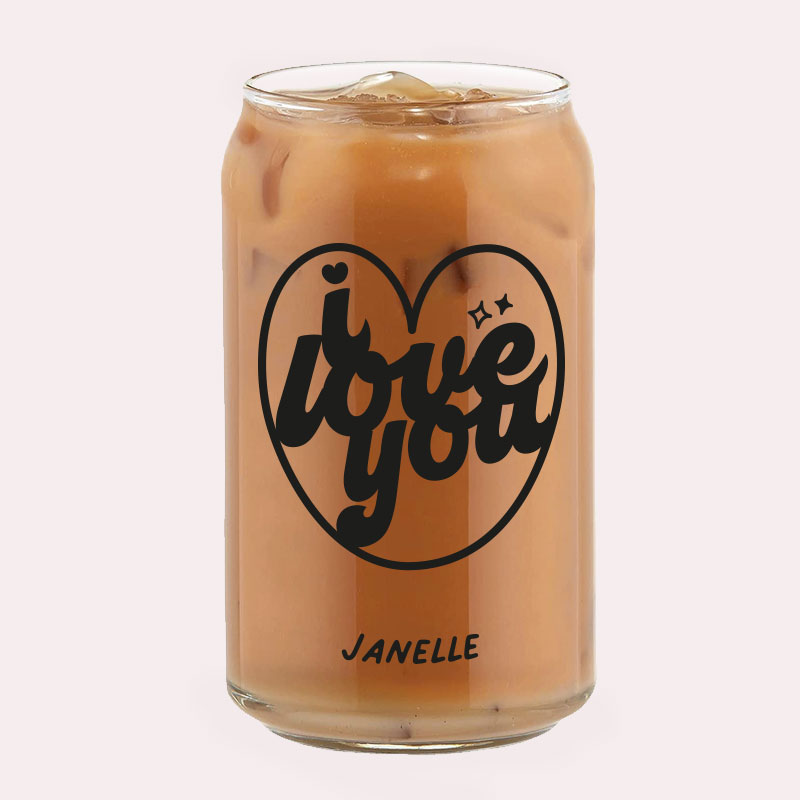 I Love You Sparkle Heart Typography Design Custom Name Coffee Can Glass Cold Beverage Glass
