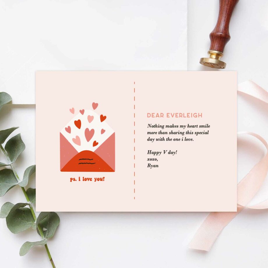Valentines Collection One-sided Gift card - Letter Filled With Love Design