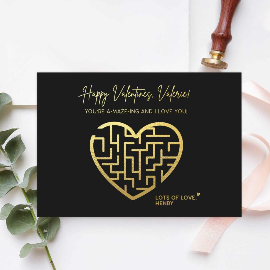 Valentines Collection One-sided Gift card - Maze Love Design