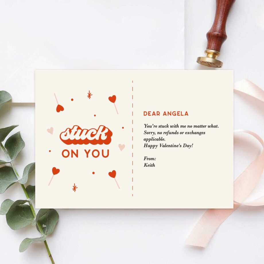 Valentines Collection One-sided Gift card - Stuck On You Design