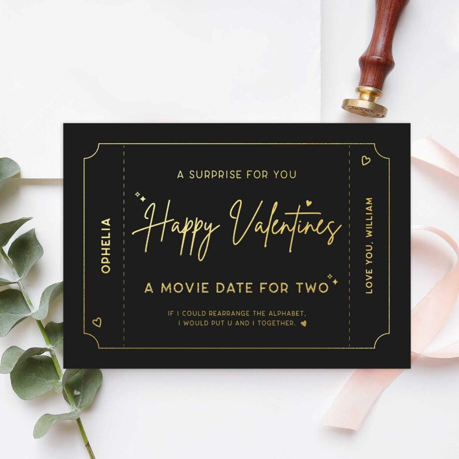 Valentines Collection One-sided Gift card - Valentine Golden Ticket Design